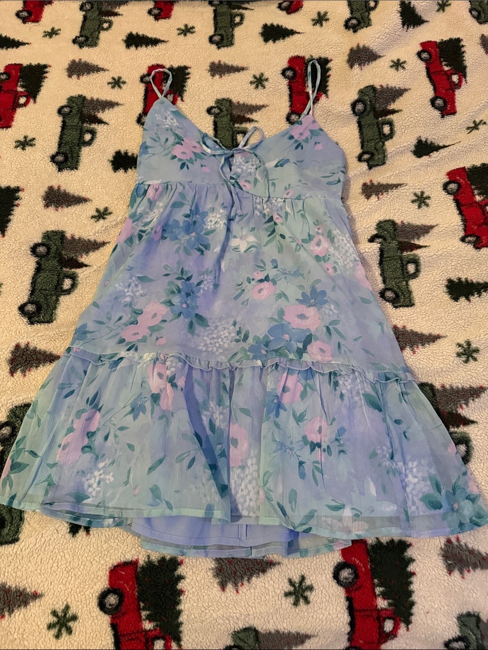 Hollister Light Blue Floral Spaghetti Strap Tiered Dress